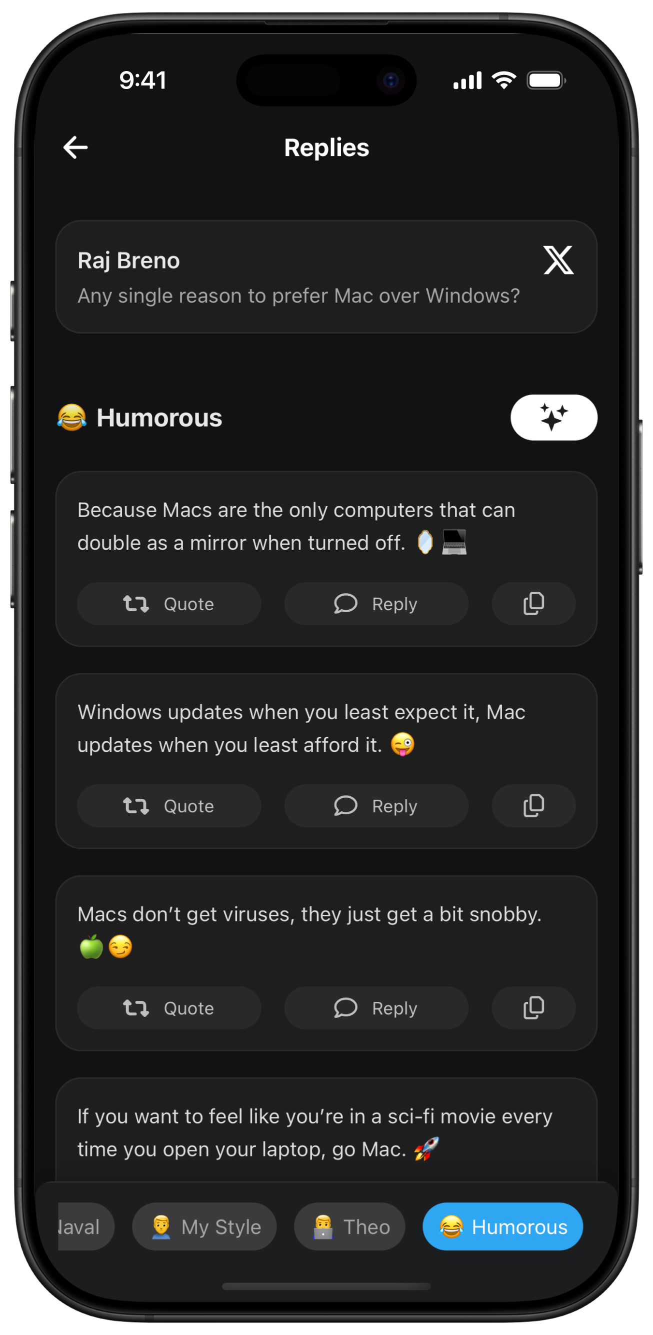 Reply generated in multiple styles
